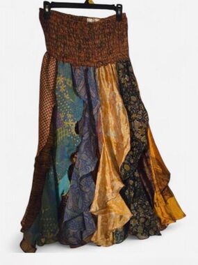 India Boutique Bohemian Patchwork Maxi Skirt in Multicolor
